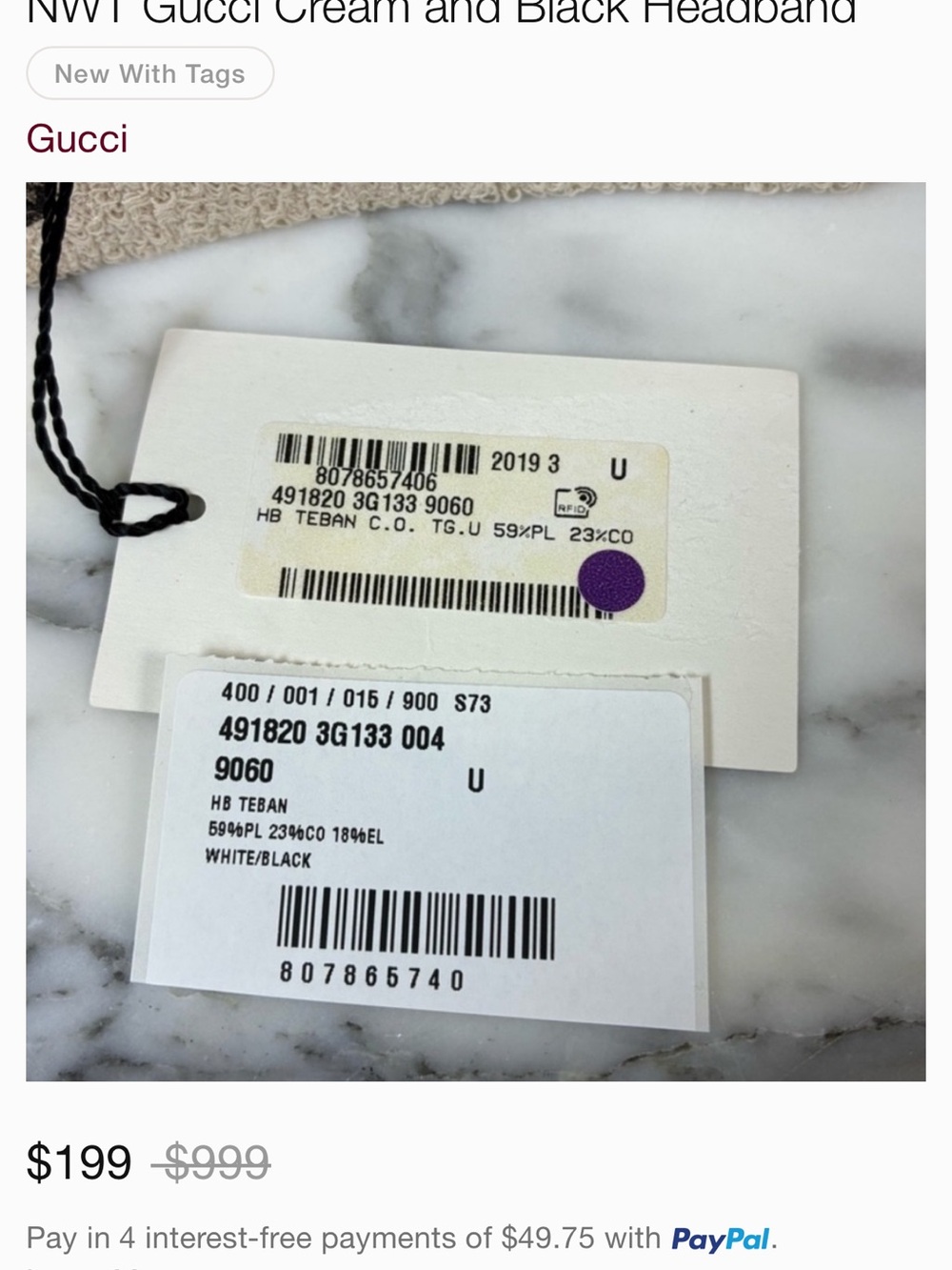 Gucci Cream and Black Knit Headband with Logo - Picture 4 of 6